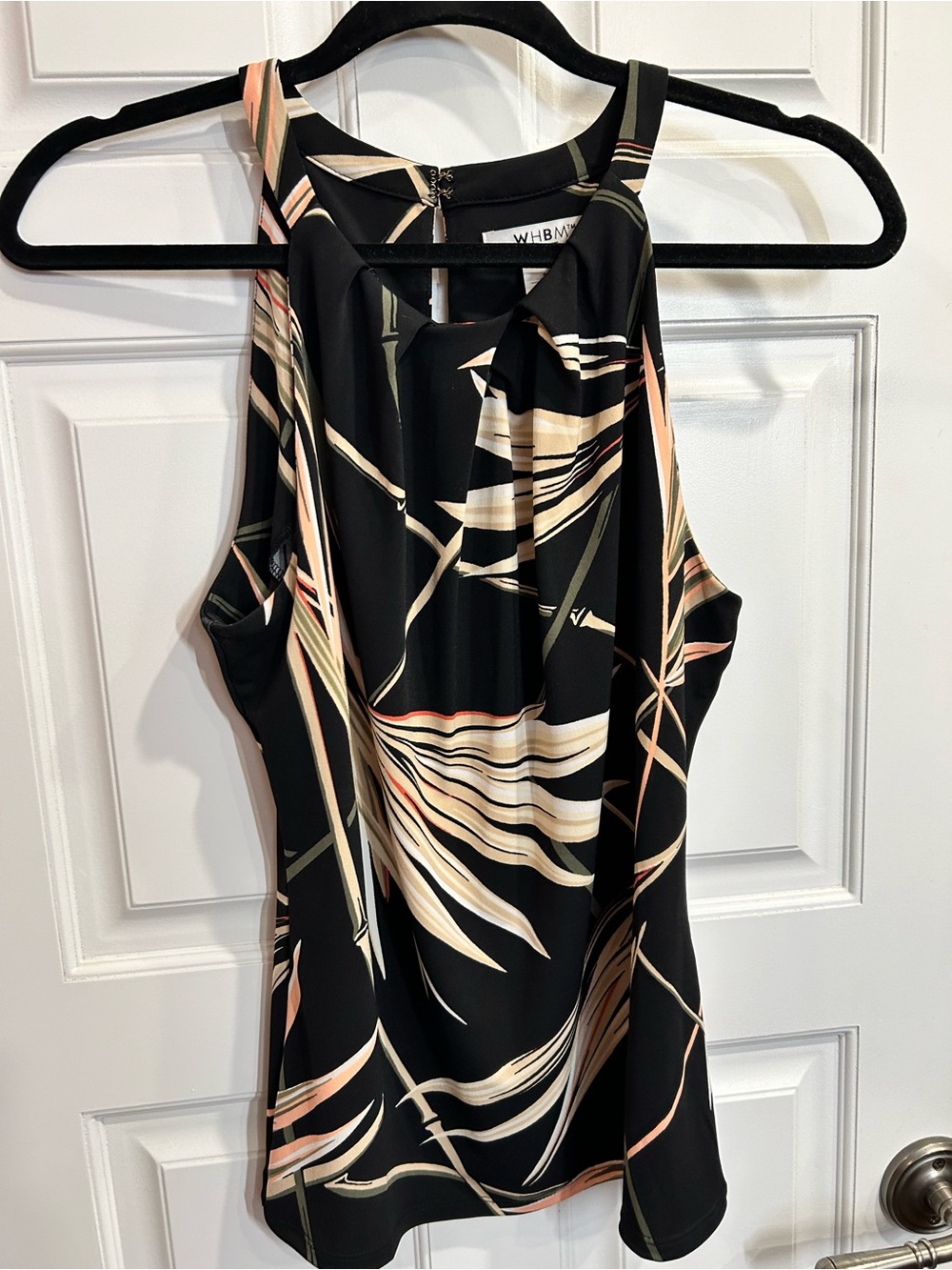 White House Black Market Black Tropical Print Halter Neck Camisole